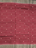 Maheshwari fancy saree maroon color allover checks, zari motifs & zari border with contrast pallu and attached blouse