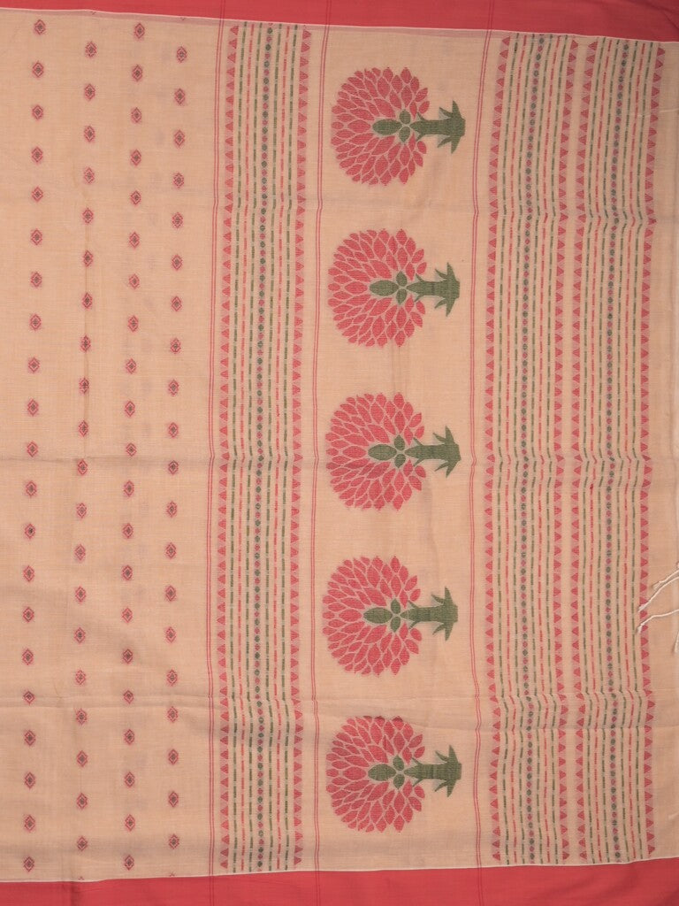Khadi cotton saree light peach color allover motifs & small kaddi border with weaving pallu and plain blouse