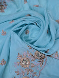 Sky blue color crape fabric with allover embroidery work