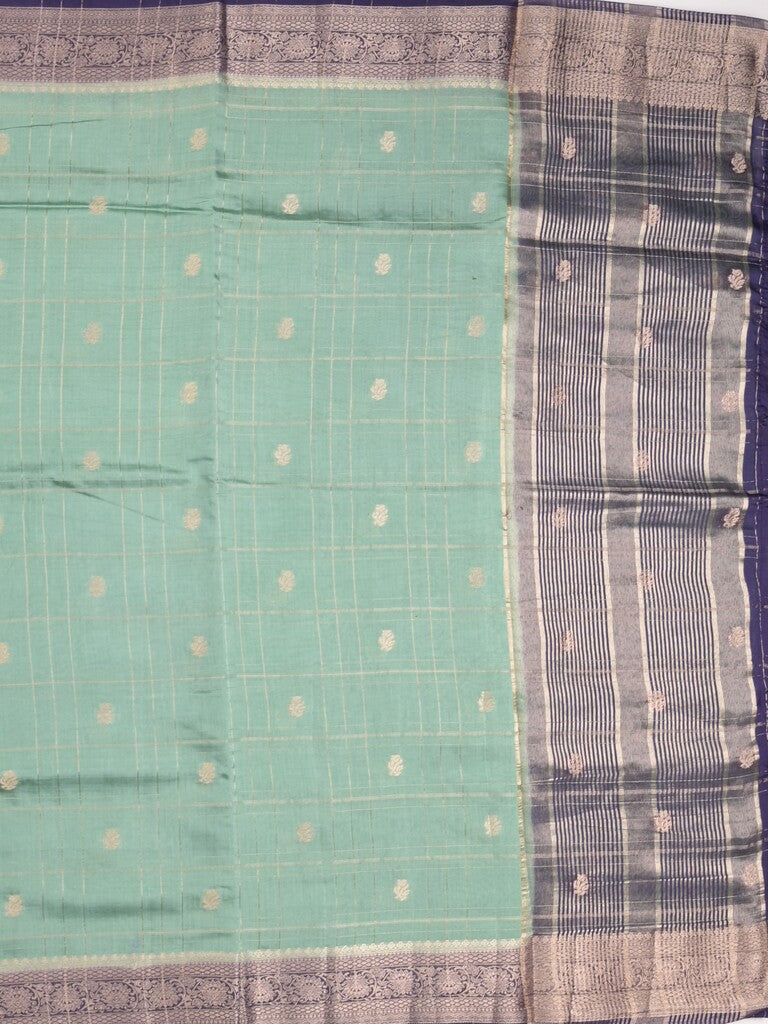 Maheshwari fancy saree lux green color allover checks, zari motifs & zari border with contrast pallu and attached blouse
