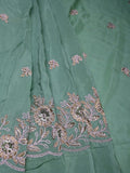 Grey color crape fabric with allover embroidery work