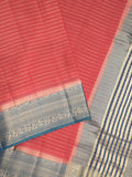 Maheshwari fancy saree red color allover stripes & zari border with contrast pallu and attached plain blouse