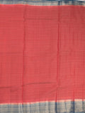 Maheshwari fancy saree red color allover stripes & zari border with contrast pallu and attached plain blouse
