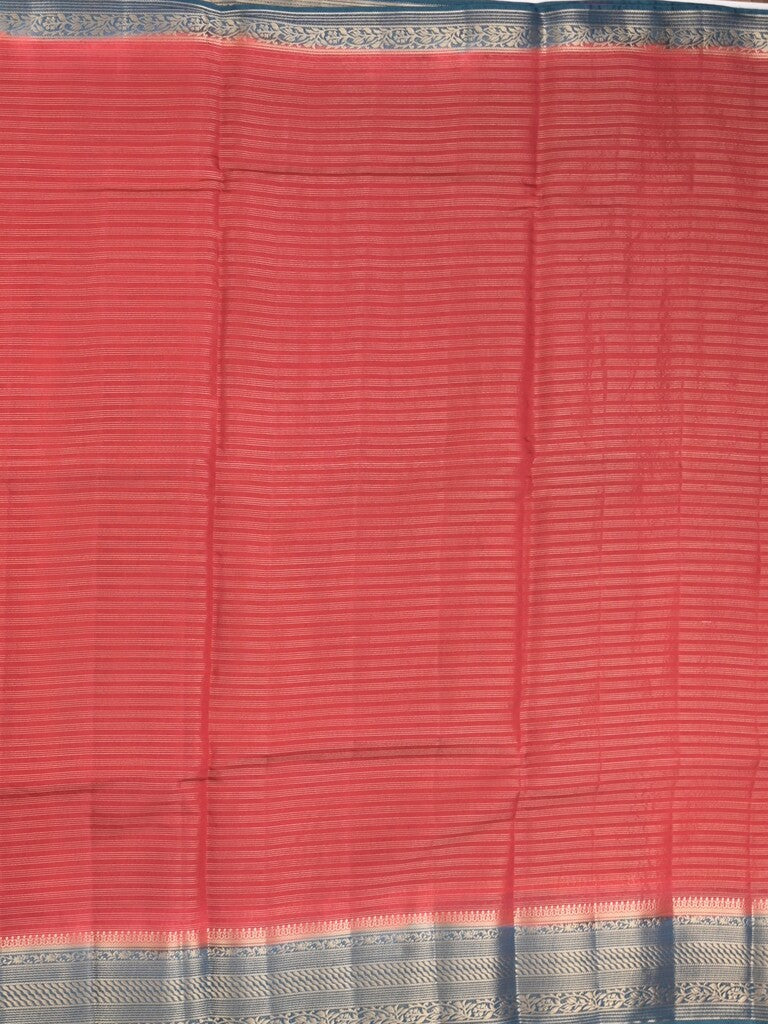 Maheshwari fancy saree red color allover stripes & zari border with contrast pallu and attached plain blouse