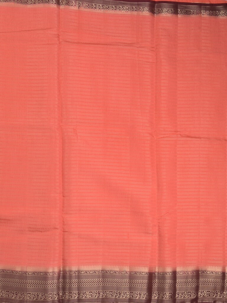 Maheshwari fancy saree peach color allover stripes & zari border with contrast pallu and attached plain blouse
