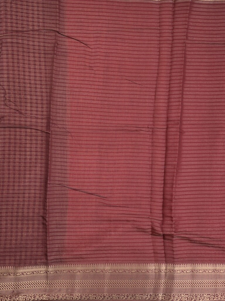 Maheshwari fancy saree peach color allover stripes & zari border with contrast pallu and attached plain blouse