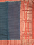 Maheshwari fancy saree navy blue color allover stripes & zari border with contrast pallu and attached plain blouse