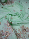 Sea green color crape fabric with allover embroidery work