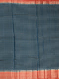 Maheshwari fancy saree navy blue color allover stripes & zari border with contrast pallu and attached plain blouse