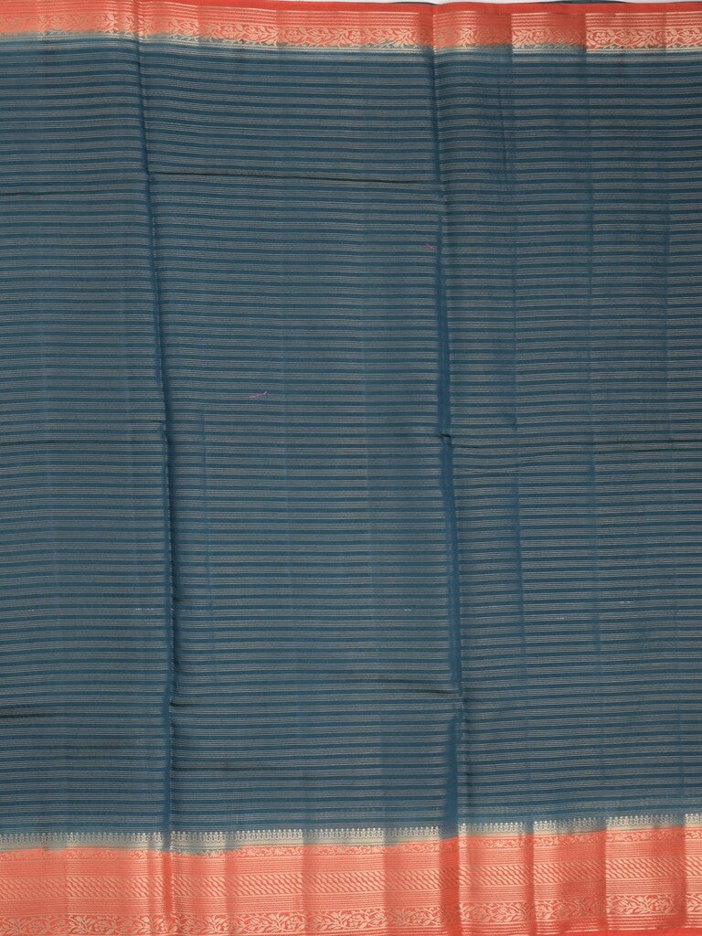 Maheshwari fancy saree navy blue color allover stripes & zari border with contrast pallu and attached plain blouse