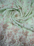 Sea green color crape fabric with allover embroidery work