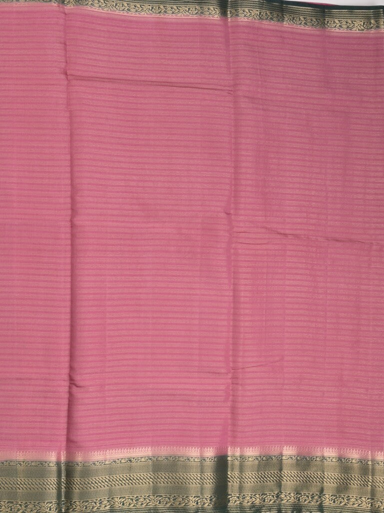 Maheshwari fancy saree onion pink color allover stripes & zari border with contrast pallu and attached plain blouse