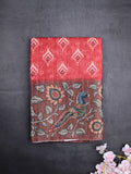 Tussar fancy saree red color allover prints & kalamkari border with kalamkari pallu and printed blouse