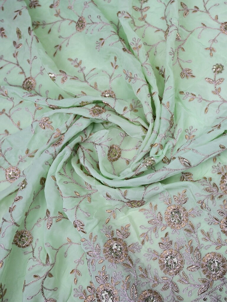 Sea green color crape fabric with allover embroidery work