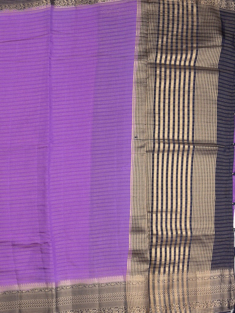 Maheshwari fancy saree purple color allover stripes & zari border with contrast pallu and attached plain blouse