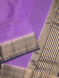 Maheshwari fancy saree purple color allover stripes & zari border with contrast pallu and attached plain blouse