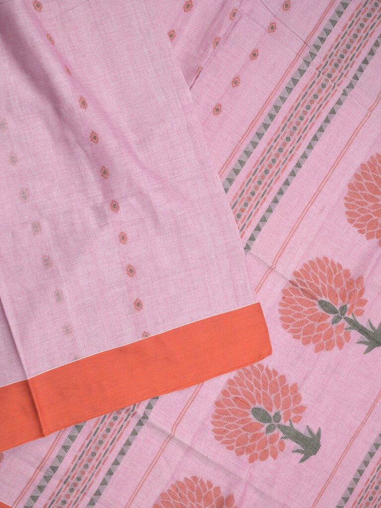 Khadi cotton saree light purple color allover motifs & small kaddi border with weaving pallu and plain blouse