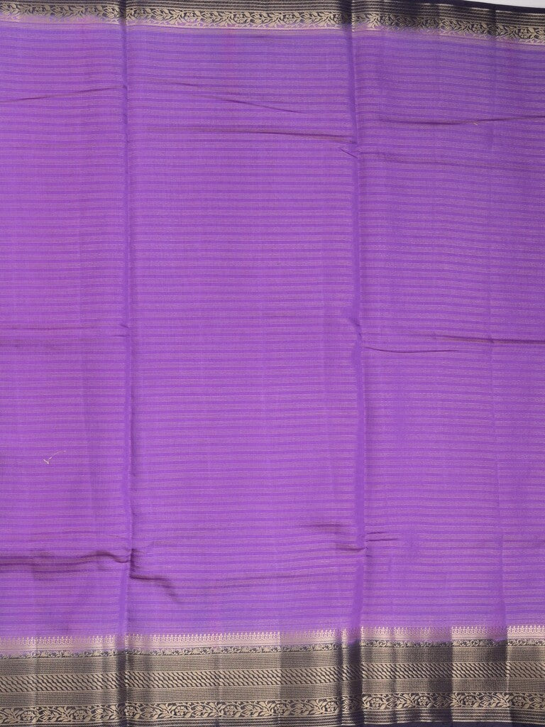 Maheshwari fancy saree purple color allover stripes & zari border with contrast pallu and attached plain blouse