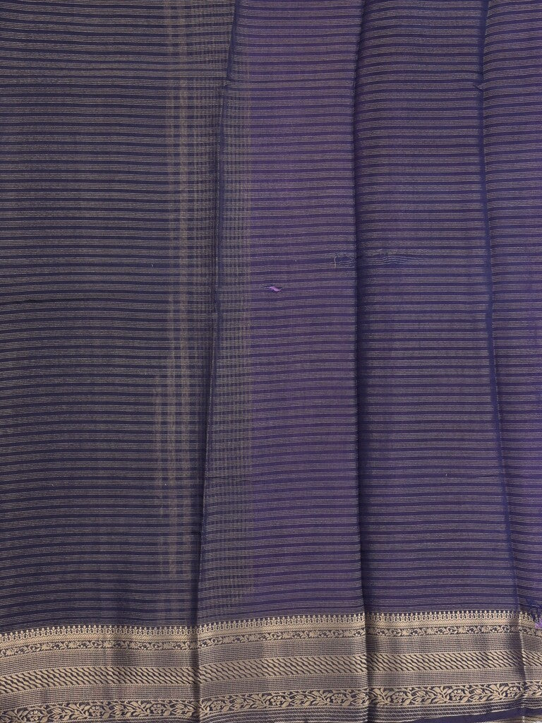 Maheshwari fancy saree purple color allover stripes & zari border with contrast pallu and attached plain blouse