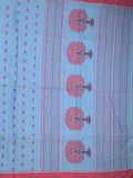 Khadi cotton saree sky blue color allover motifs & small kaddi border with weaving pallu and plain blouse
