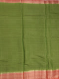 Maheshwari fancy saree parrot green color allover stripes & zari border with contrast pallu and attached plain blouse