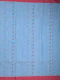 Khadi cotton saree sky blue color allover motifs & small kaddi border with weaving pallu and plain blouse