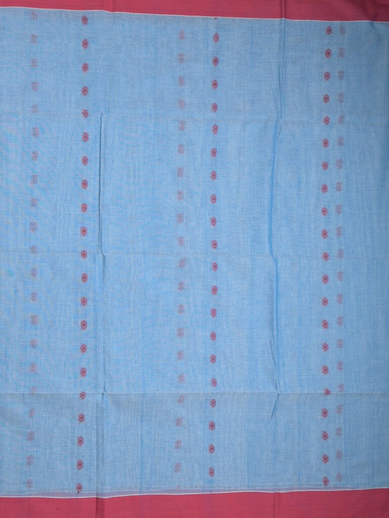 Khadi cotton saree sky blue color allover motifs & small kaddi border with weaving pallu and plain blouse