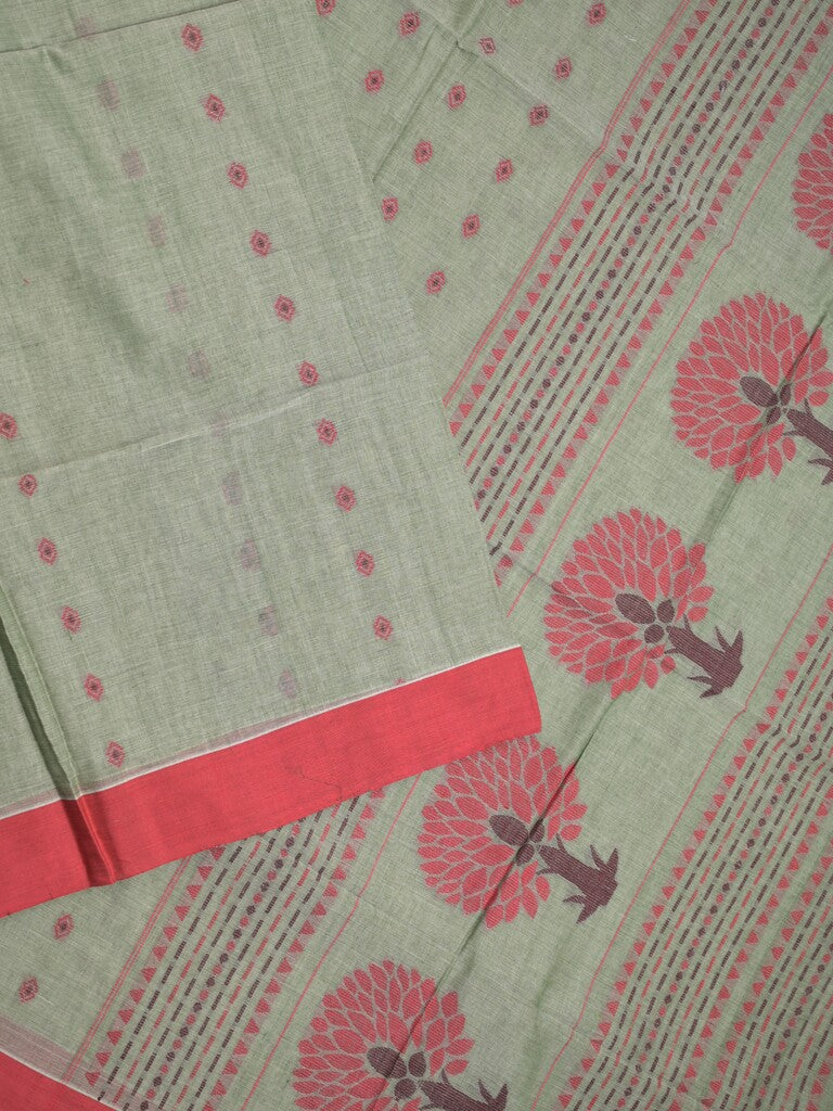 Khadi cotton saree grey color allover motifs & small kaddi border with weaving pallu and plain blouse