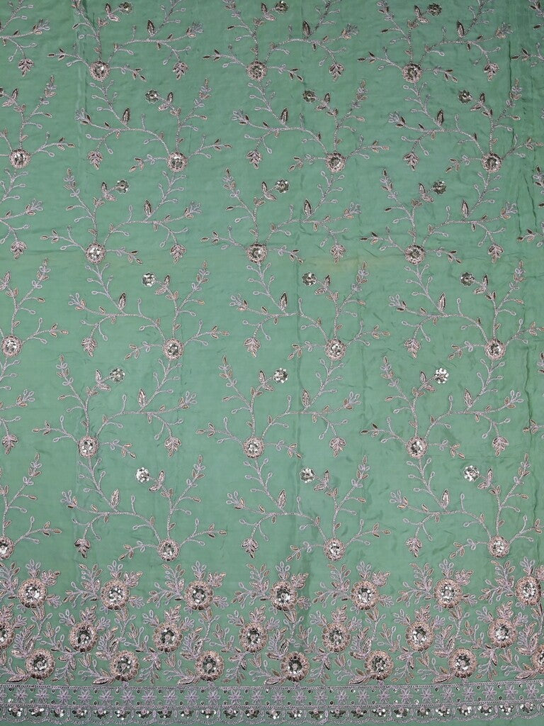 Sea green color crape fabric with allover embroidery work