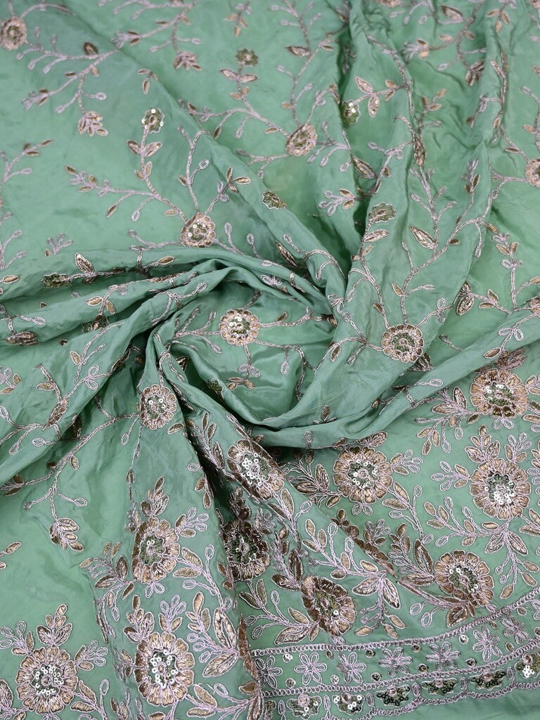 Sea green color crape fabric with allover embroidery work