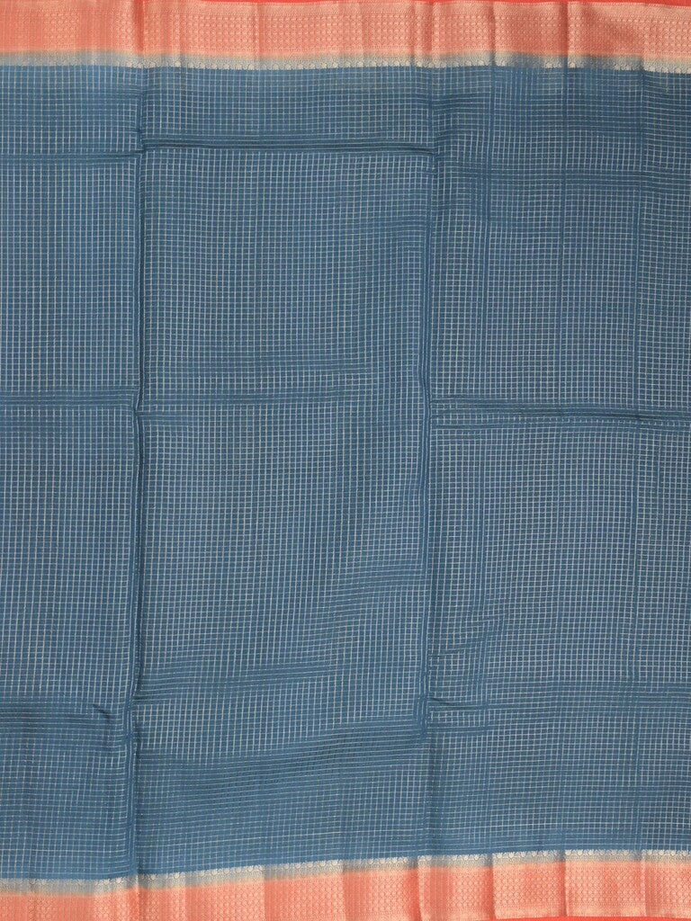 Maheshwari fancy saree navy blue color allover checks & zari border with contrast pallu and attached plain blouse