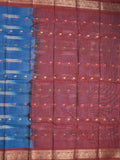 Dhaka cotton saree royal blue color allover weaves & Small zari border with contrast pallu