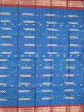 Dhaka cotton saree royal blue color allover weaves & Small zari border with contrast pallu
