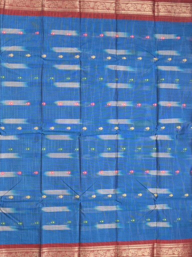 Dhaka cotton saree royal blue color allover weaves & Small zari border with contrast pallu