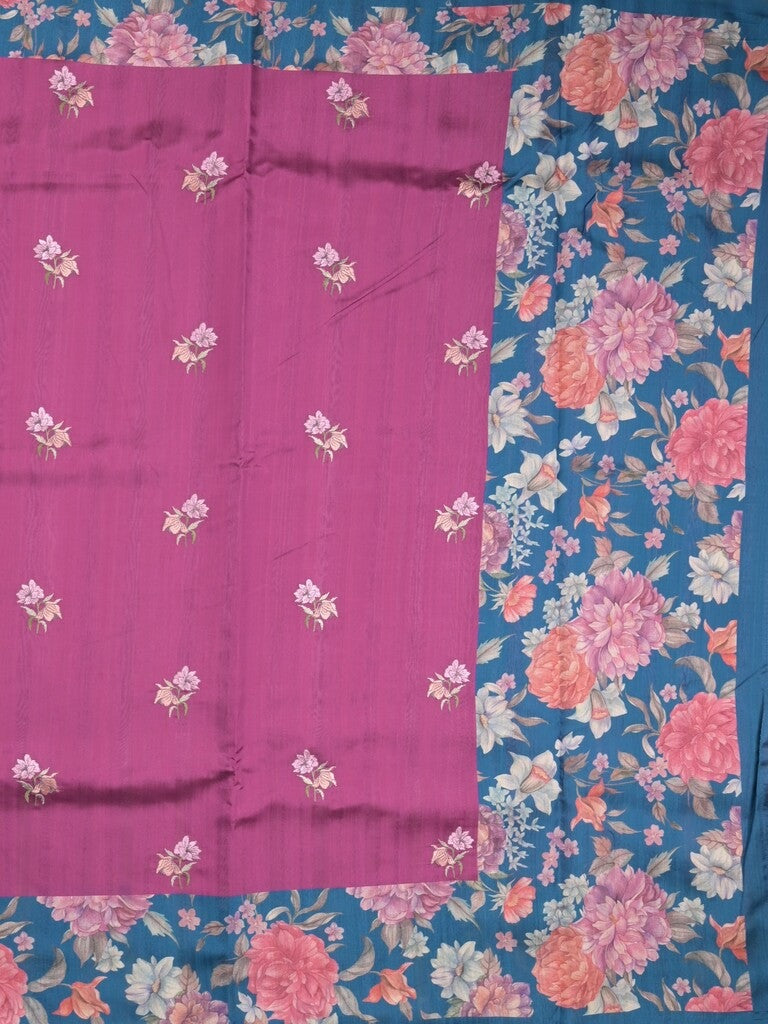 Tussar fancy saree magenta color allover prints & printed border with contrast pallu and printed blouse