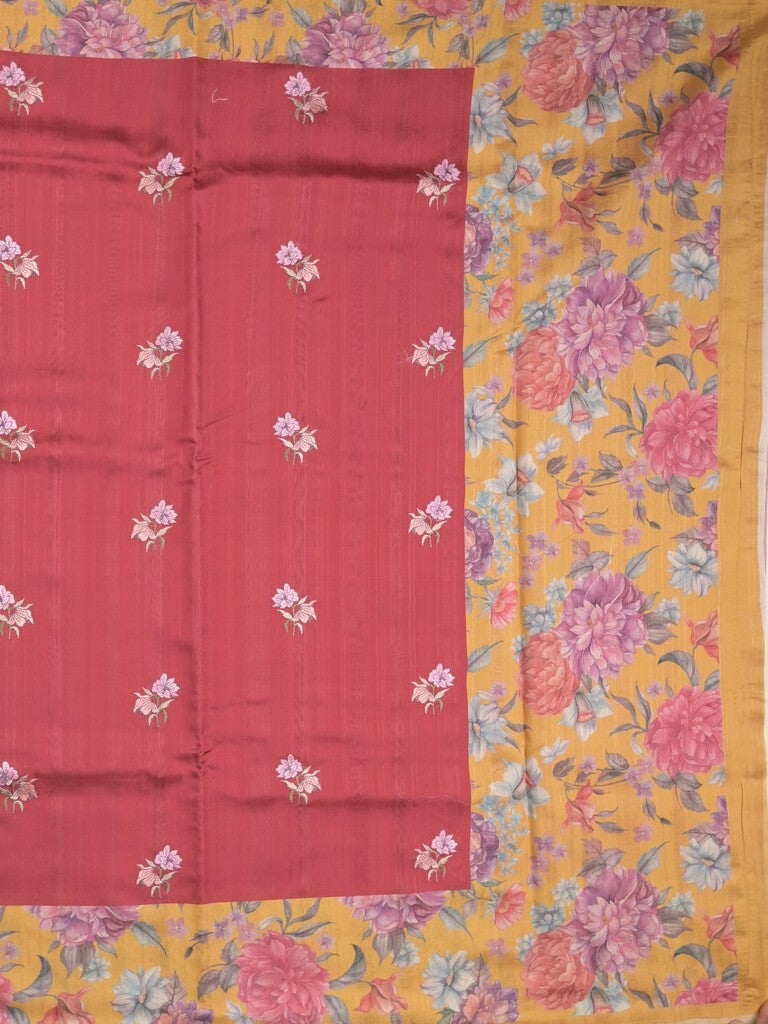 Tussar fancy saree red color allover prints & printed border with contrast pallu and printed blouse