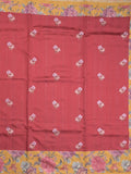 Tussar fancy saree red color allover prints & printed border with contrast pallu and printed blouse