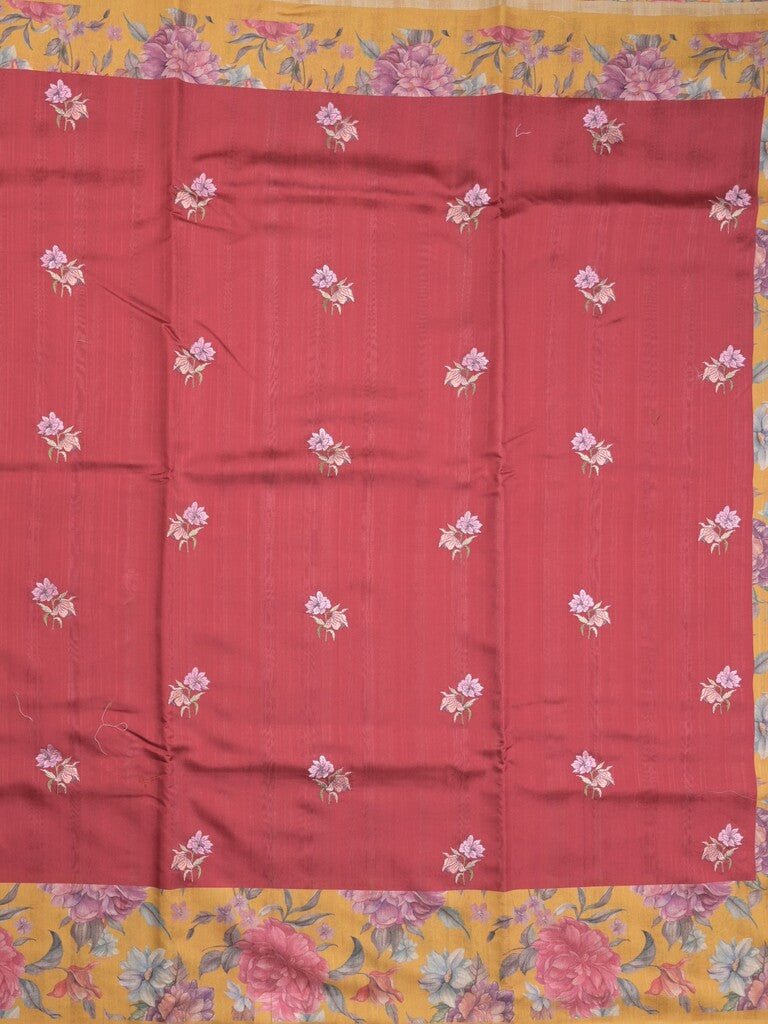 Tussar fancy saree red color allover prints & printed border with contrast pallu and printed blouse