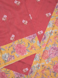 Tussar fancy saree red color allover prints & printed border with contrast pallu and printed blouse