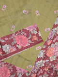 Tussar fancy saree olive green color allover prints & printed border with contrast pallu and printed blouse