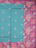 Tussar fancy saree sky blue color allover prints & printed border with contrast pallu and printed blouse