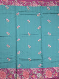 Tussar fancy saree sky blue color allover prints & printed border with contrast pallu and printed blouse