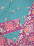 Tussar fancy saree sky blue color allover prints & printed border with contrast pallu and printed blouse