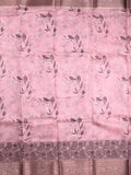 Kota tissue fancy saree baby pink color allover prints & zari border with printed pallu and printed blouse