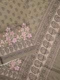 Chanderi fancy saree snuff color allover prints, embroidery & printed border with printed pallu and printed blouse