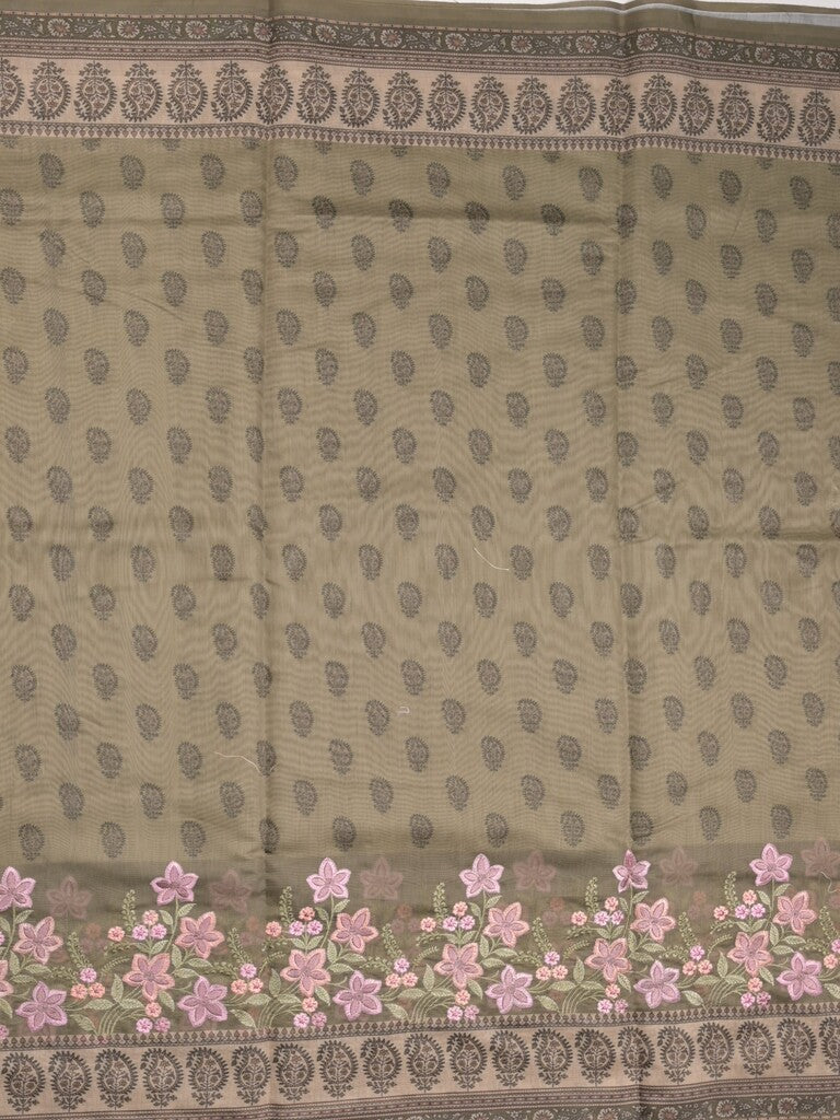 Chanderi fancy saree snuff color allover prints, embroidery & printed border with printed pallu and printed blouse