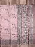 Kota tissue fancy saree onion pink color allover prints & zari border with printed pallu and printed blouse