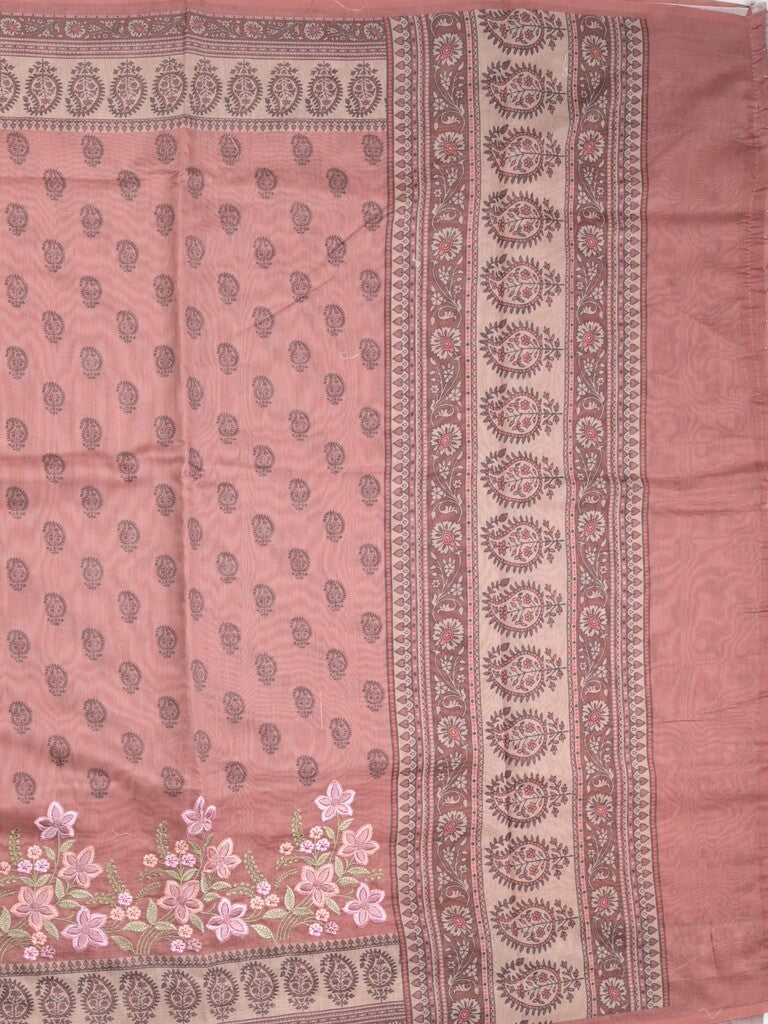Chanderi fancy saree light pink color allover prints, embroidery & printed border with printed pallu and printed blouse