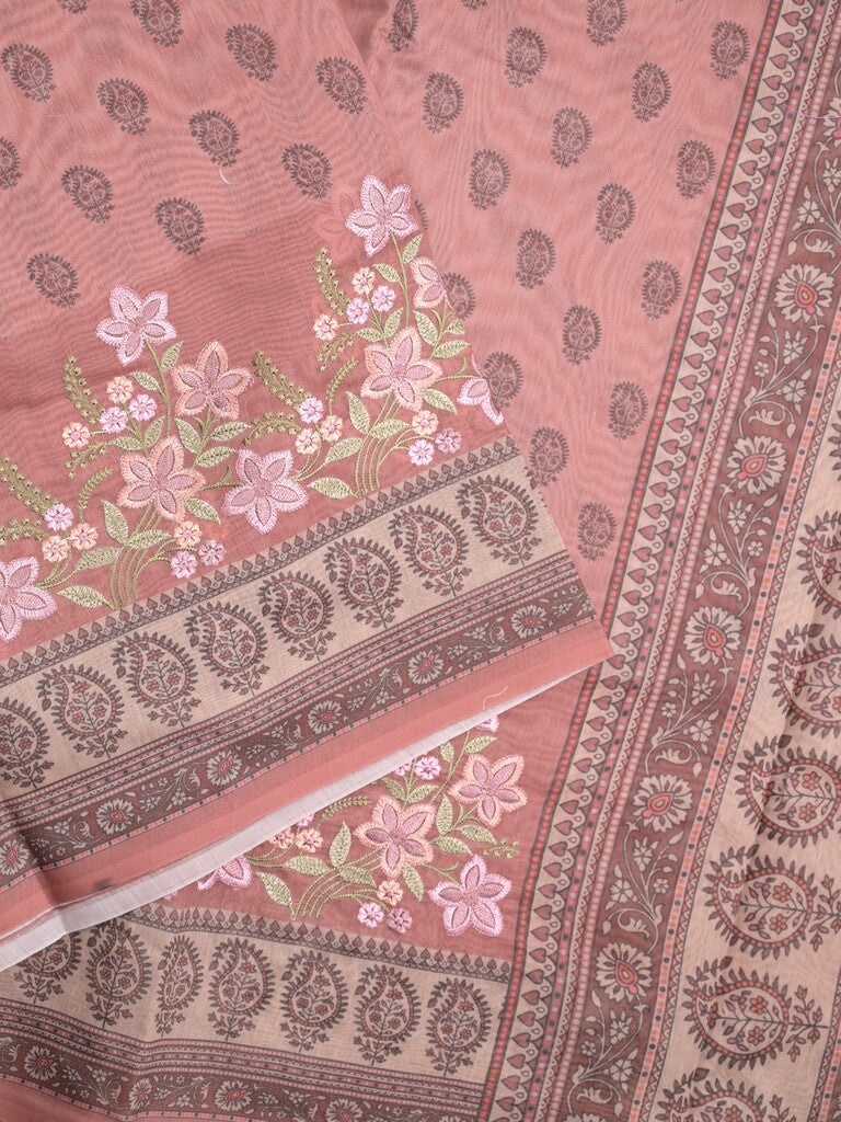 Chanderi fancy saree light pink color allover prints, embroidery & printed border with printed pallu and printed blouse