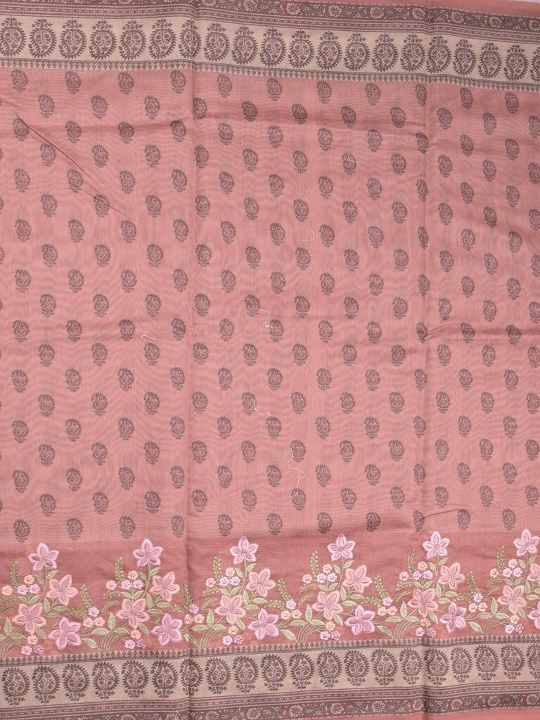 Chanderi fancy saree light pink color allover prints, embroidery & printed border with printed pallu and printed blouse